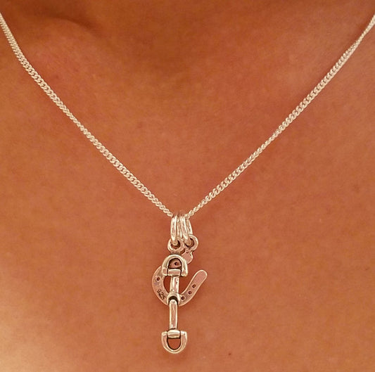 Sterling Silver Snaffle Bit and Horseshoe Charm Necklace