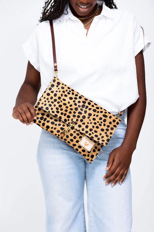 Cheetah Hair on Hide Leather Foldover Clutch & Crossbody