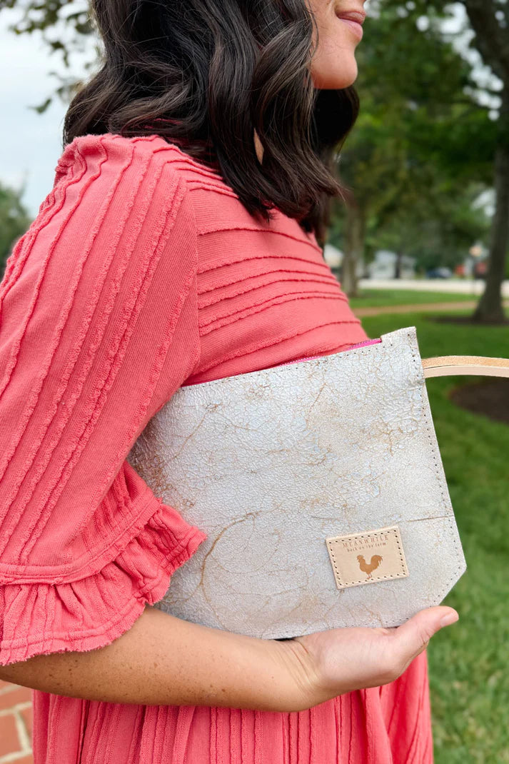 Birch White Leather Wristlet
