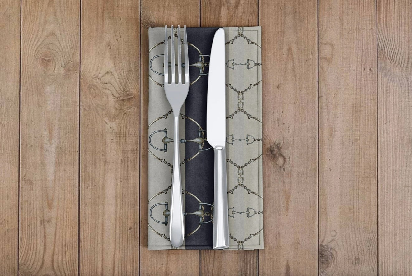 Navy Equestrian Snaffle Bit Stripe Napkin