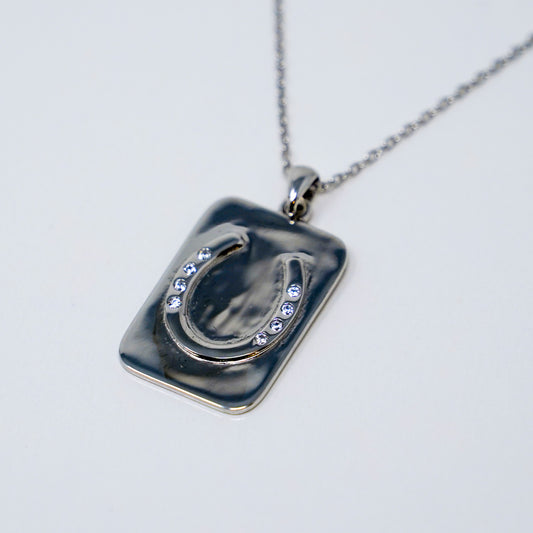 Sterling Silver Rectangle Pendant with Horseshoe w/CZ accents