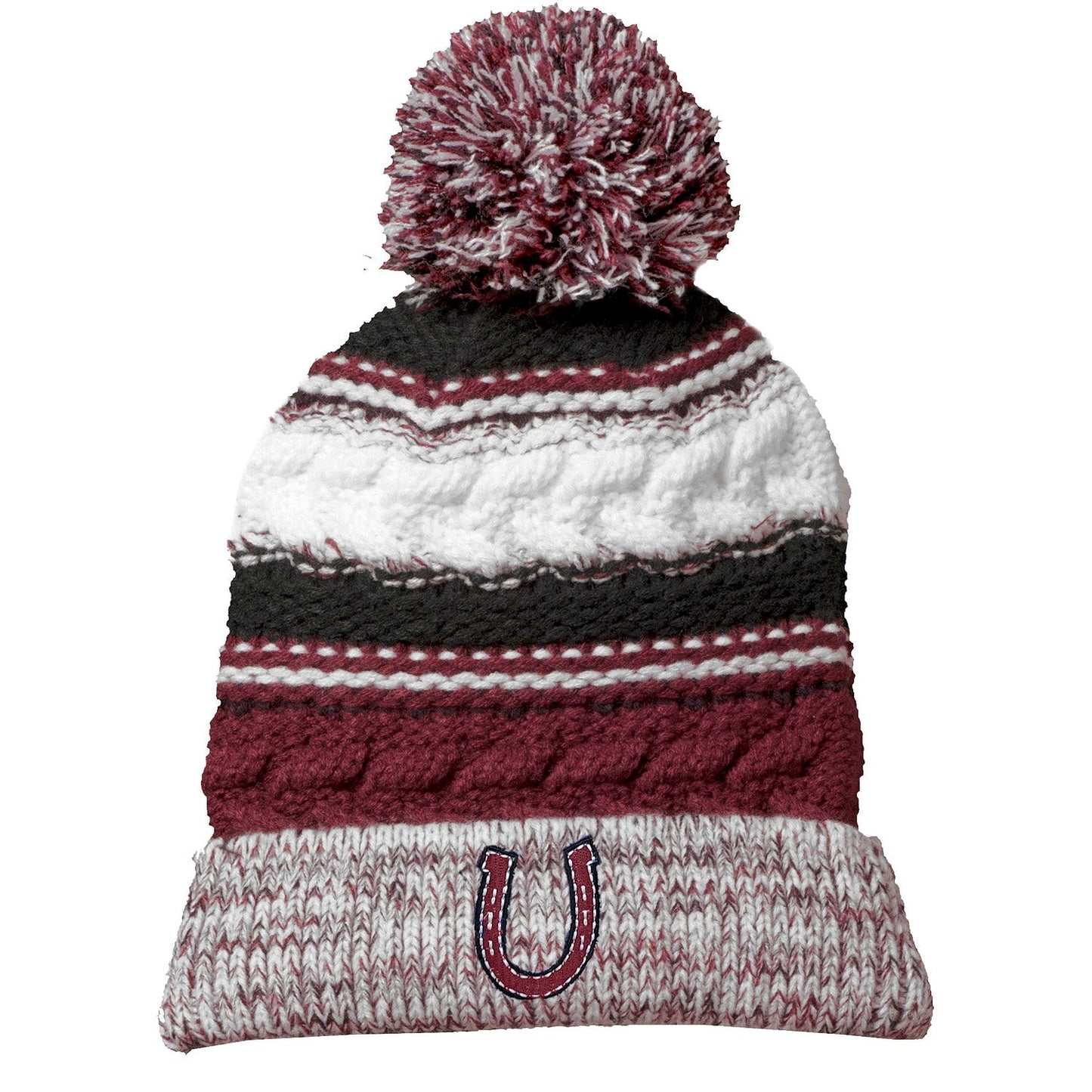 Horseshoe Maroon Pom Pom Beanie