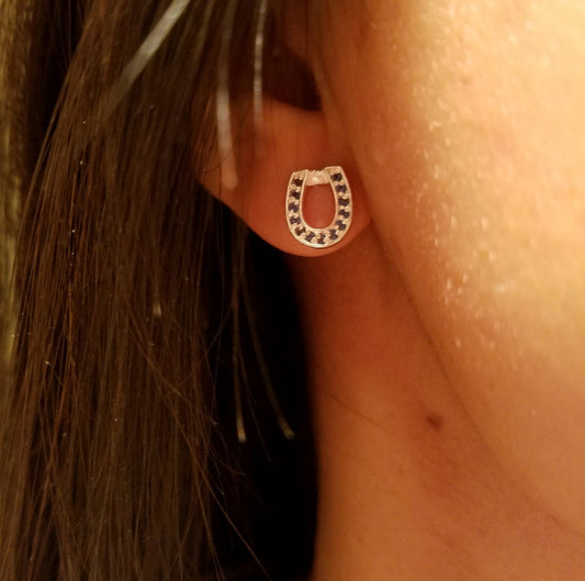 Sterling Silver Crystal Horseshoe Stud Earrings