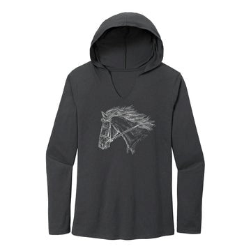 Horse Head Ladies hooded Long Sleeve Tee
