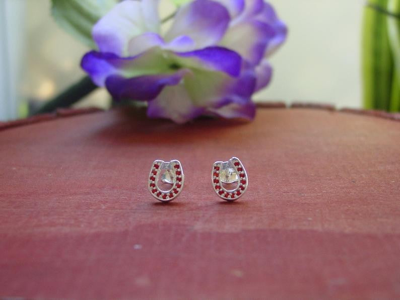 Sterling Silver Crystal Horseshoe Stud Earrings