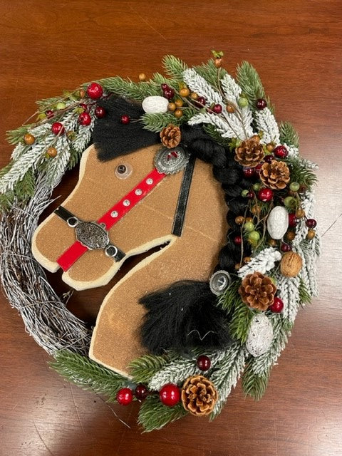 HORSE in HORSESHOE WREATH - Ornament