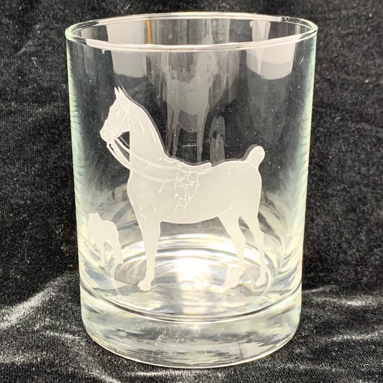 1908 Louisville Horse Show Etched Double Old-Fashioned Glasses