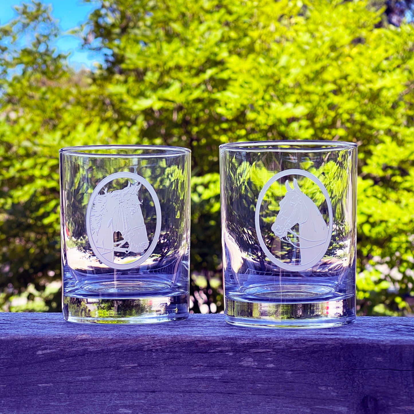 Beau Peavine & Roxie Highland Etched Double Old-Fashioned Glasses