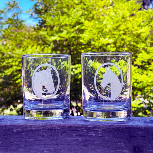 Beau Peavine & Roxie Highland Etched Double Old-Fashioned Glasses