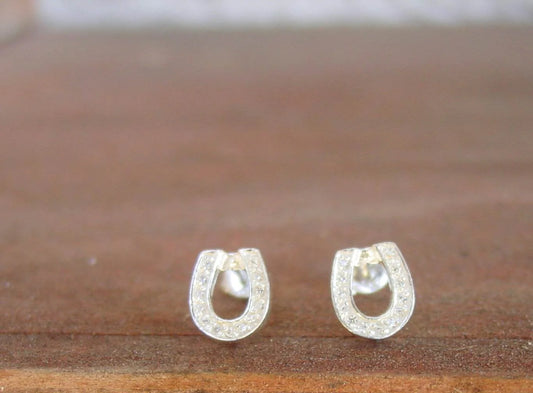 Sterling Silver Crystal Horseshoe Stud Earrings