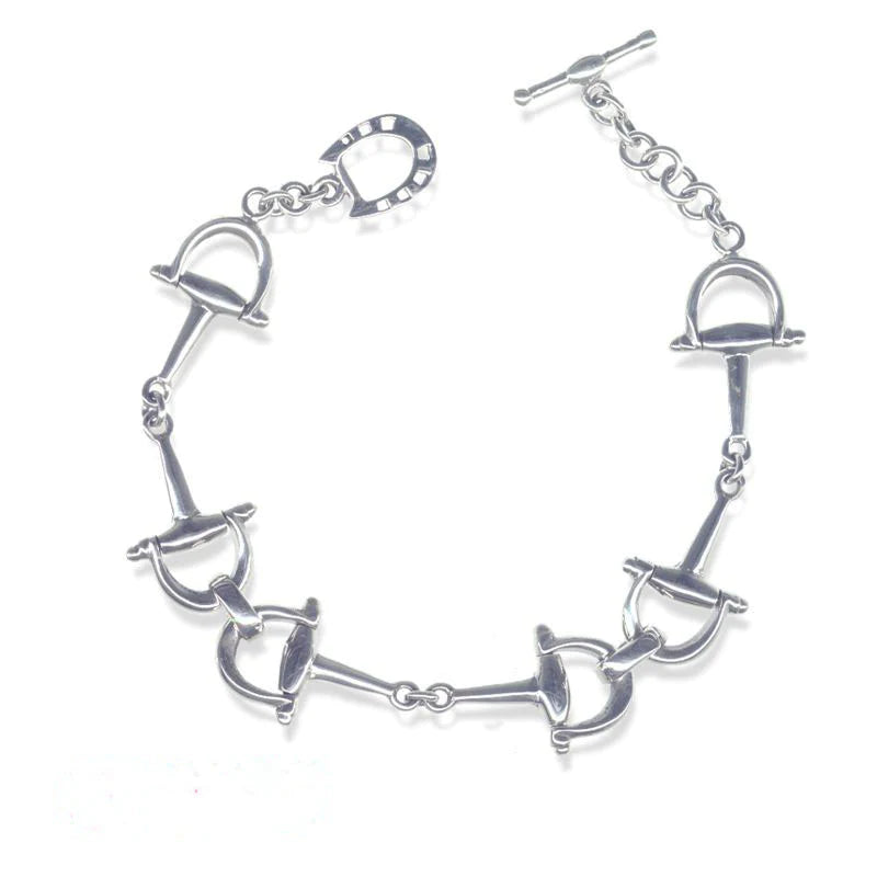 Sterling Silver Snaffle Bit Bracelet with Horseshoe Toggle Closure