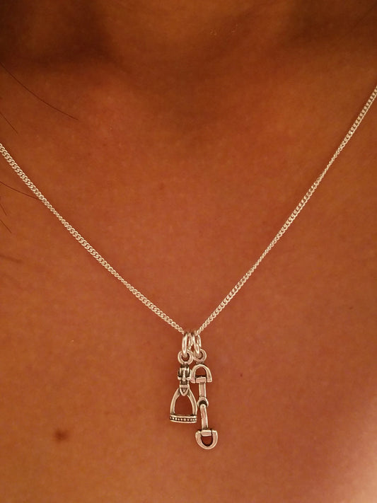 Sterling Silver Snaffle Bit and Stirrup Charm Necklace