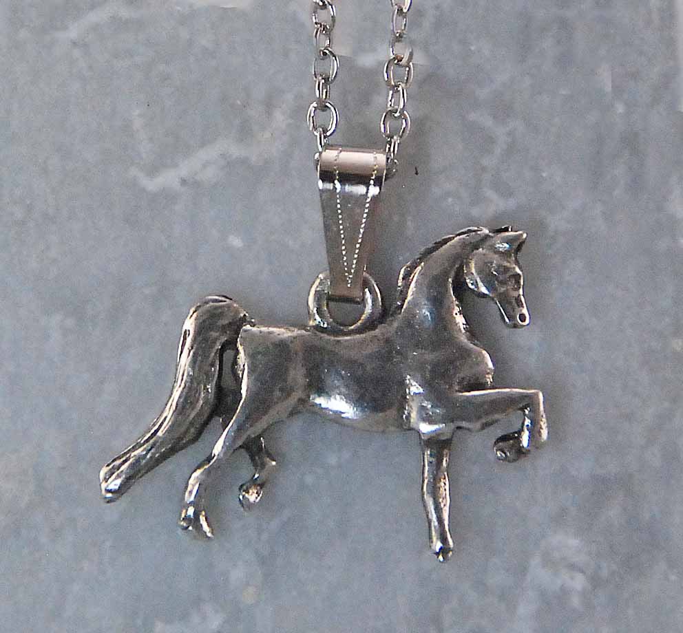 American Saddlebred Pendant, Large, Retro Silver
