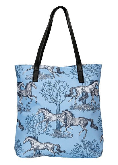 Blue Toile Pattern Tote Bag w/Tassel