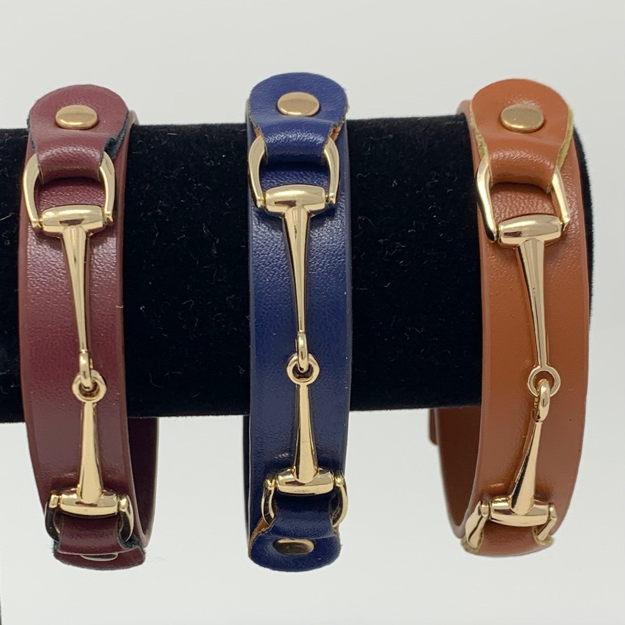 Vegan Leather Bracelet with Gold Tone Snaffle Bit