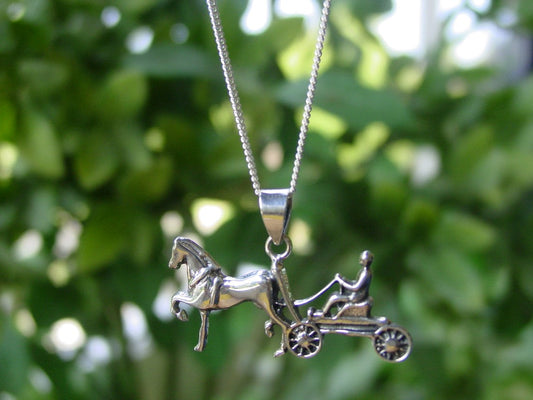 Sterling Silver American Saddlebred Horse Carriage Pendant with Chain
