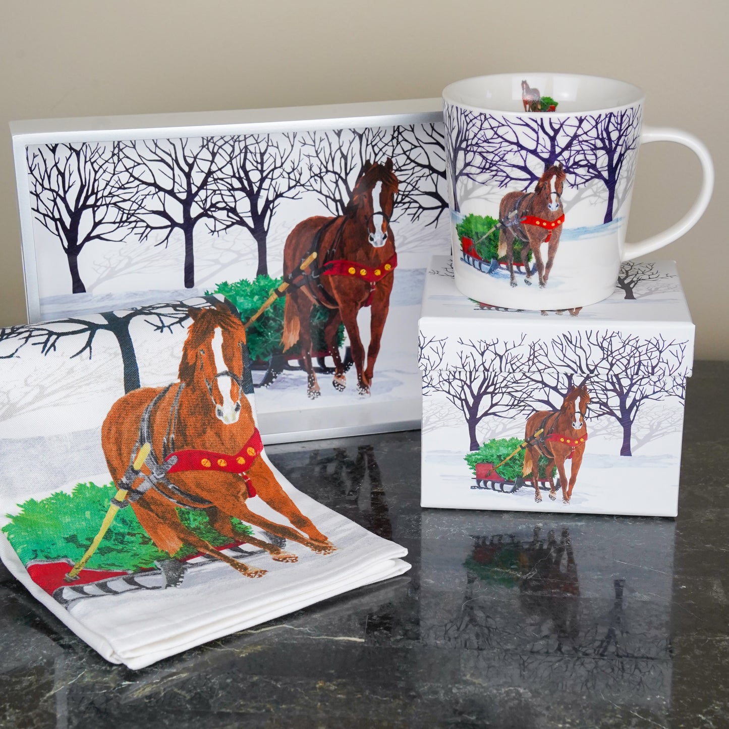 Winter Horse Sleigh Kitchen Towel