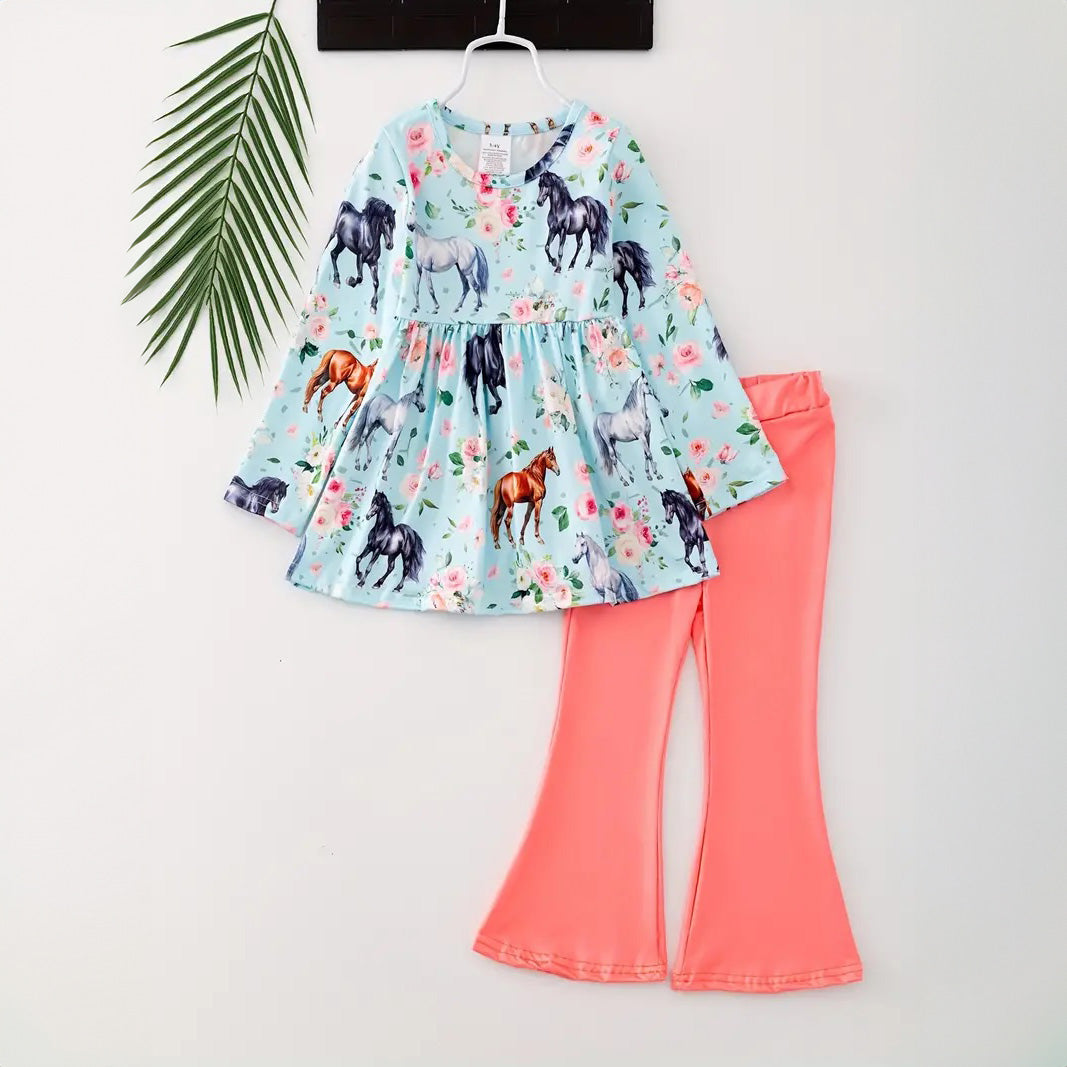 Girls Casual Pony Graphic Two Piece Set