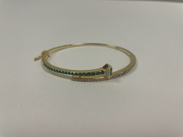 Gold plated Horseshoe Nail Bracelet - emerald colored stones