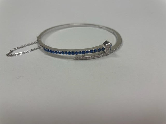 Sterling Silver Horseshoe Nail Bracelet - sapphire colored stones