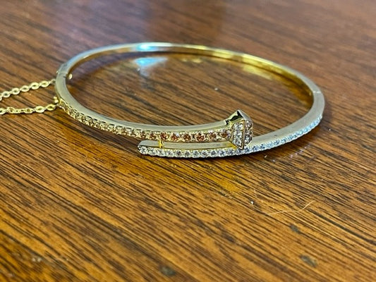 Gold Plated Horseshoe Nail Bracelet - white/copper rose colored stones