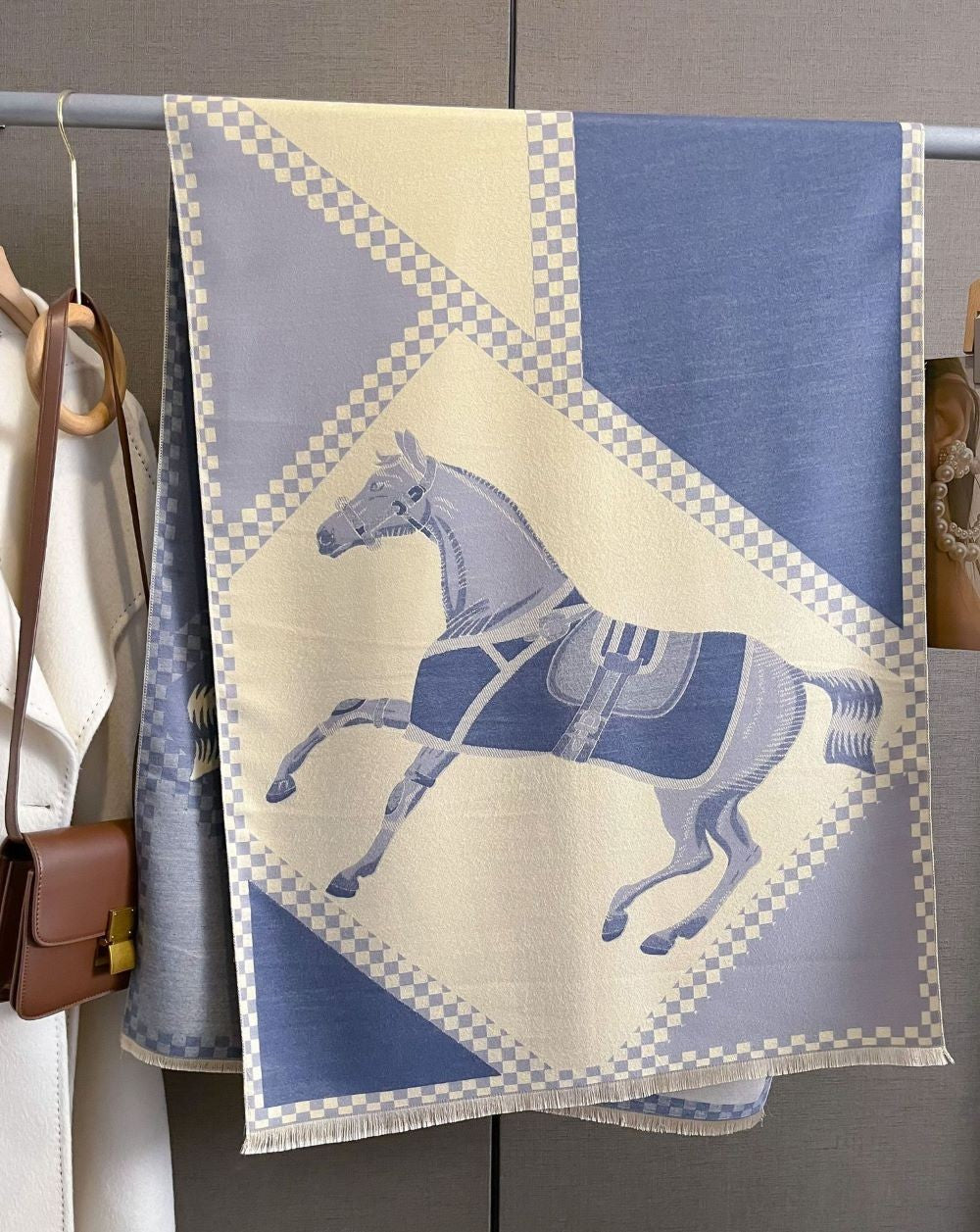 Acrylic Cashmere Horses in blankets Scarf