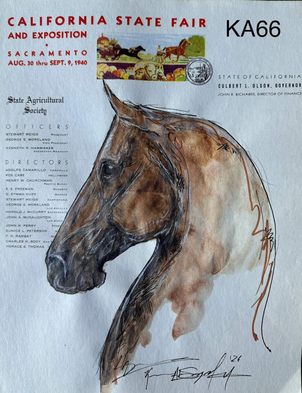Kenna Al-Sayed: Original American Saddlebred Art on Vintage California State Fair Letterhead, 8.5" x 11", (KA66)