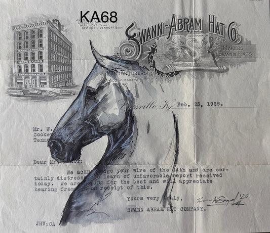 Kenna Al-Sayed: Original American Saddlebred Art on Vintage Swann-Abram Hat Co Letterhead, 7.5" x 8.5" (KA68)