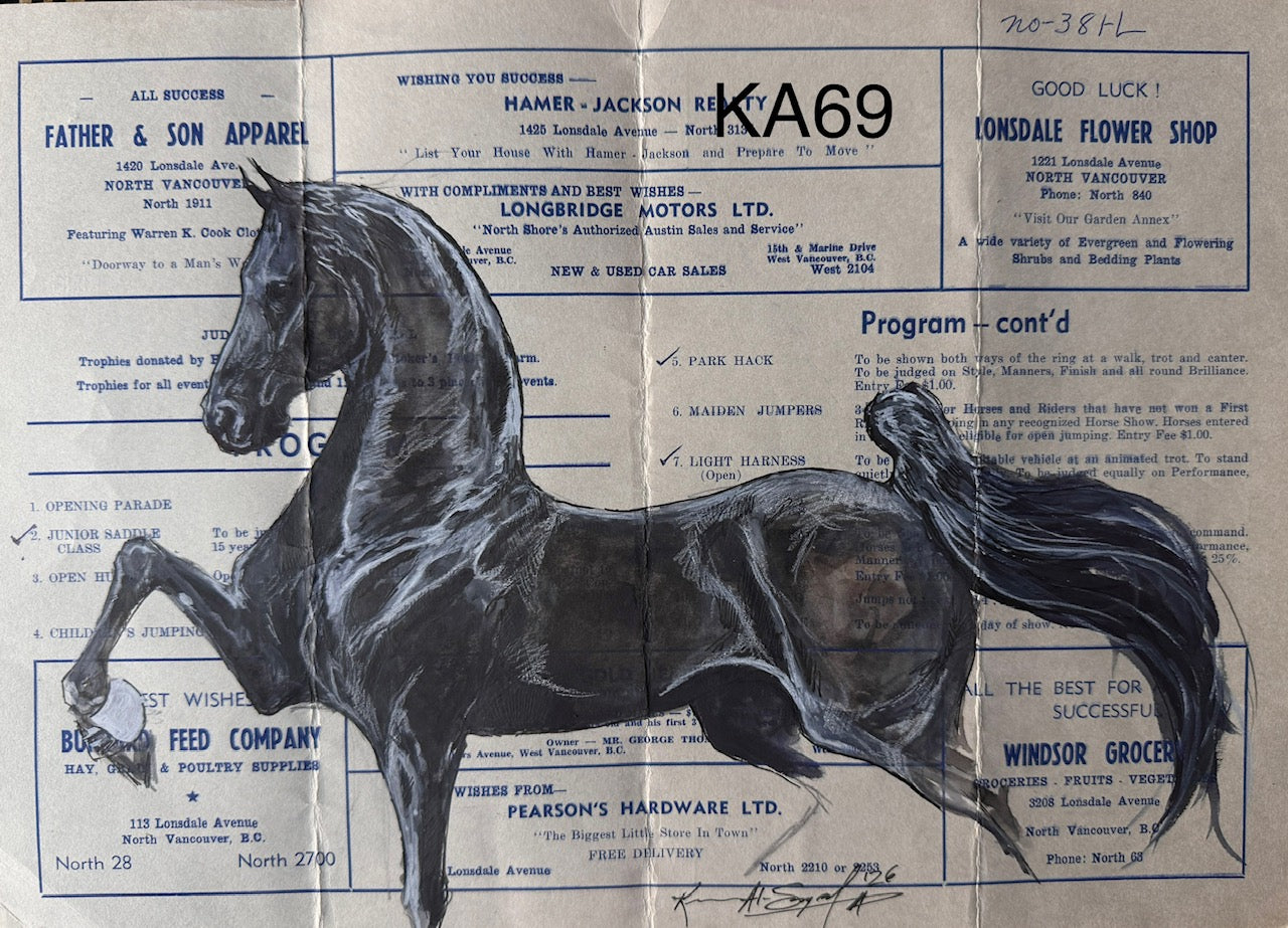 Kenna Al-Sayed: Original American Saddlebred Art on Vintage Norwood Riding Club Program, 10" x 14" (KA69)