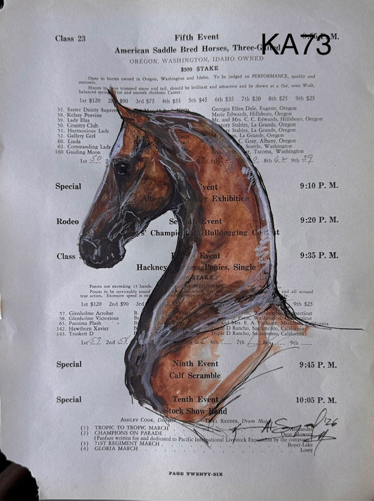 Kenna Al-Sayed: Original American Saddlebred Art on Vintage Horse Show Program Fifth Event (Corner Tear), 8" x 11" (KA73)