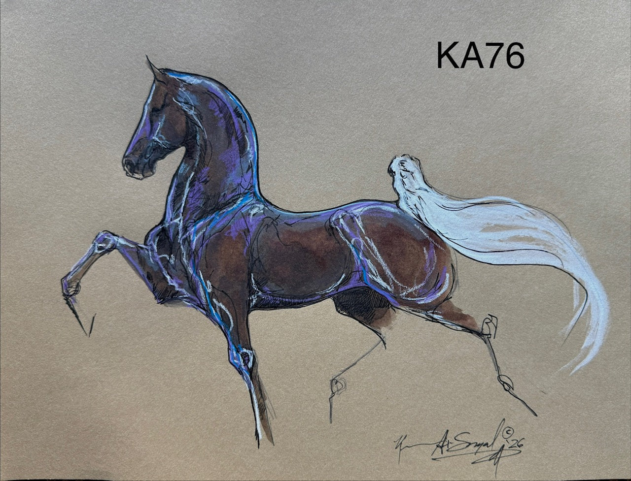 Kenna Al-Sayed: Original American Saddlebred Mixed Media Art, 9" x 12" (KA76)