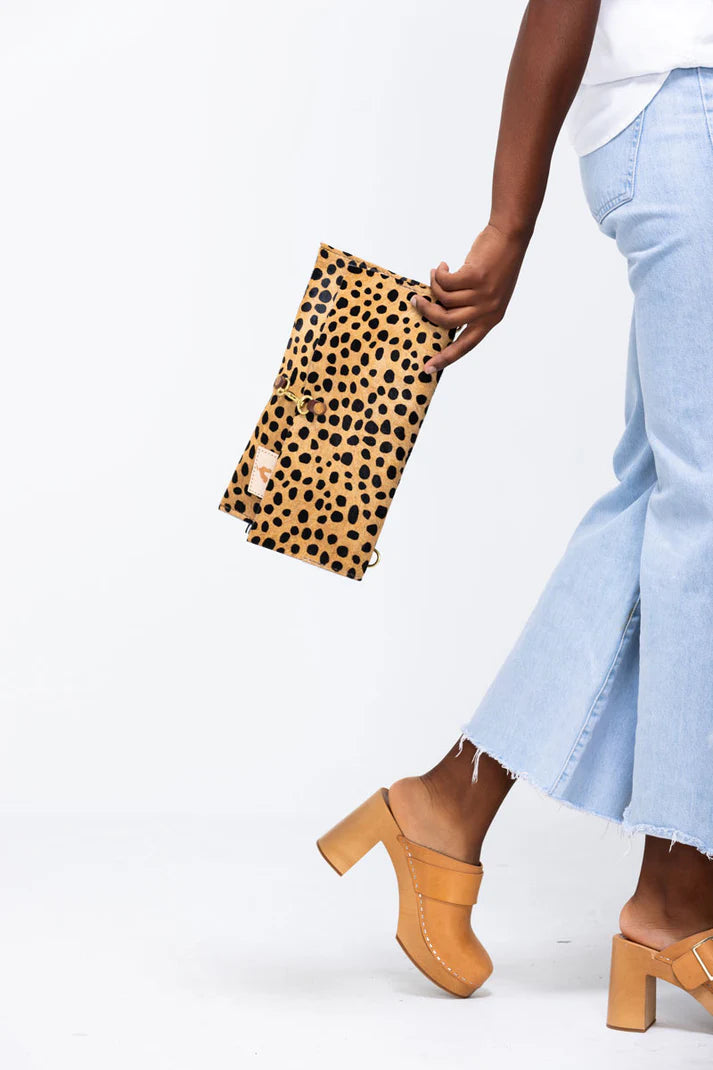 Cheetah Hair on Hide Leather Foldover Clutch & Crossbody