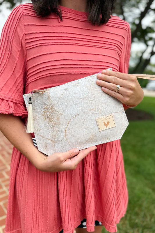 Birch White Leather Wristlet