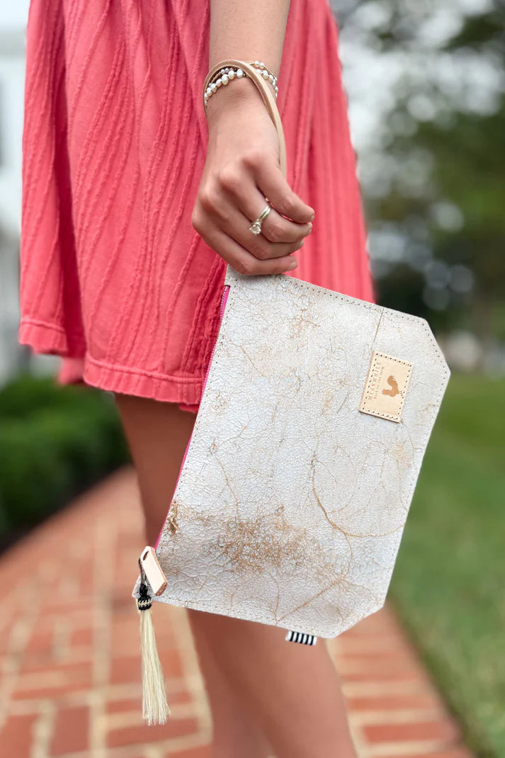 Birch White Leather Wristlet
