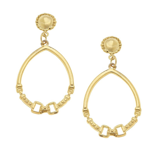 Gold Horse Bit Hoop Post Earrings