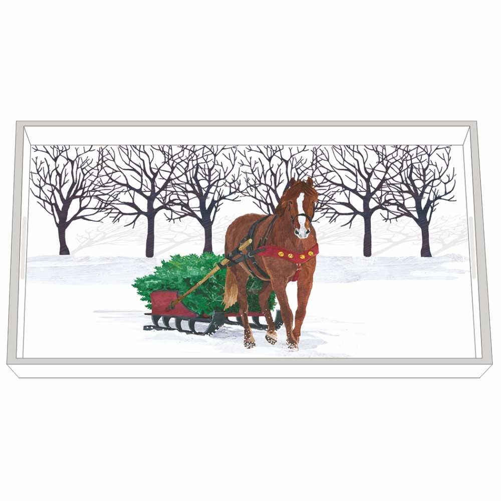 Winter Horse Sleigh Wood-Lacquered Tray