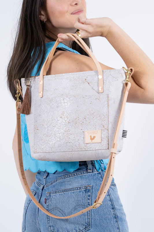 Meanwhile Back on the Farm® Birch White Leather Zippered Small Tote