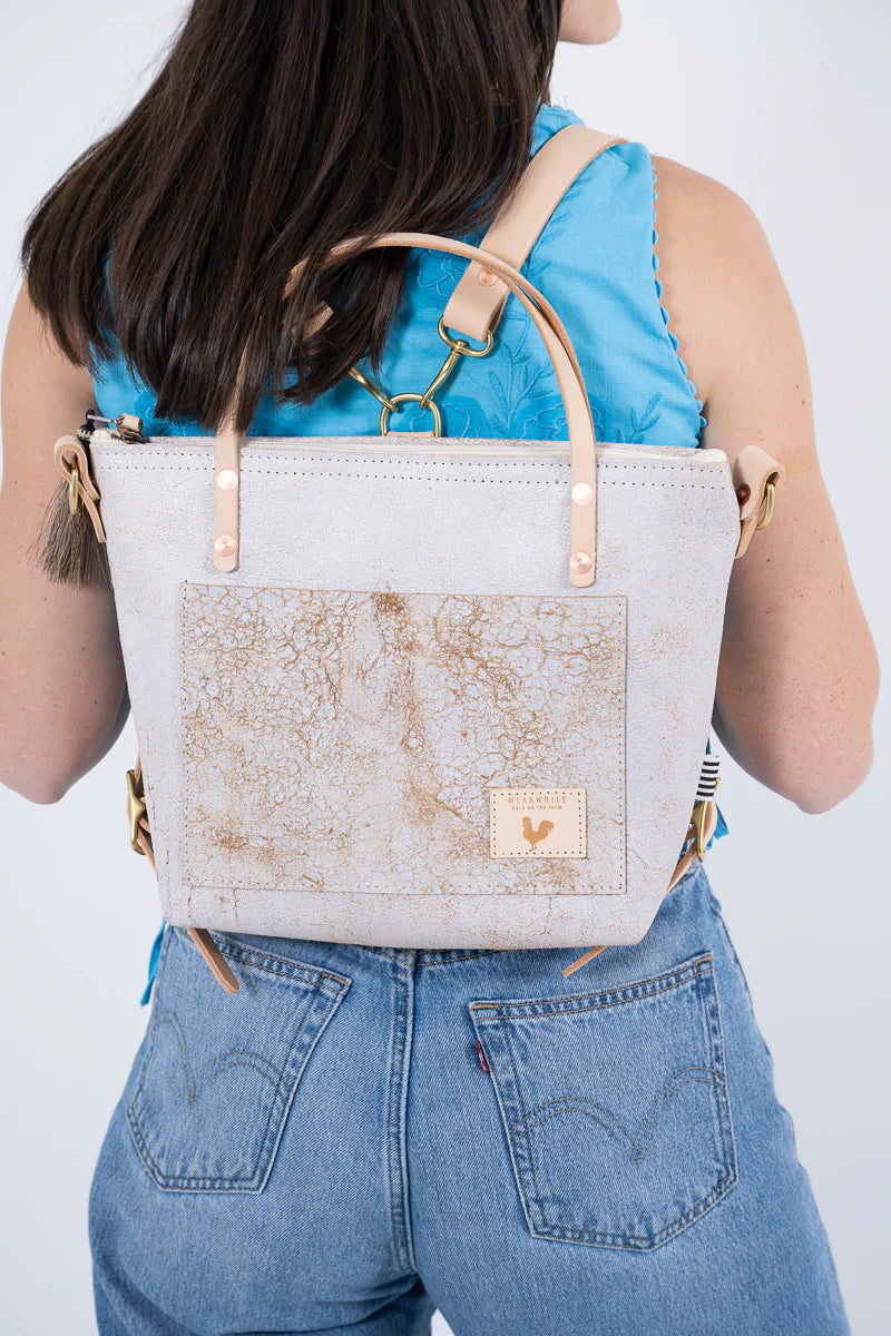 Meanwhile Back on the Farm® Birch White Leather Zippered Small Tote