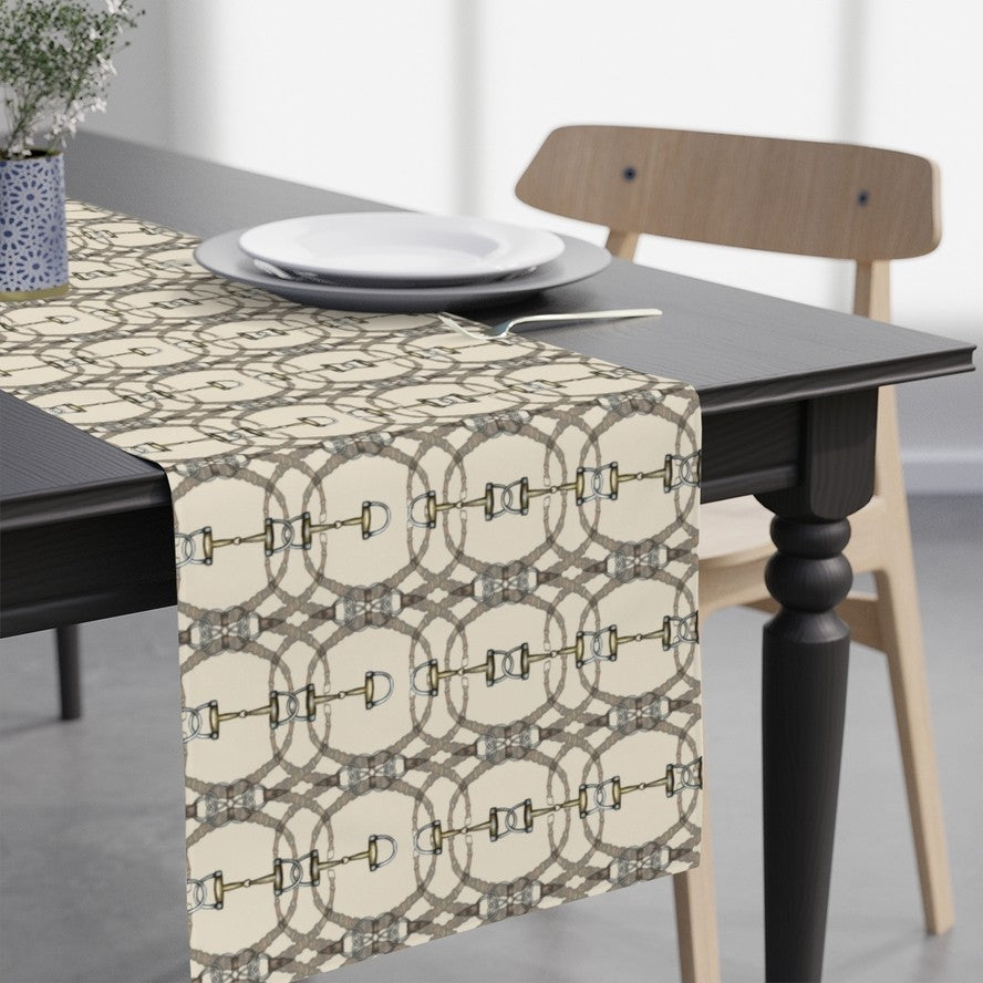 Cream Snaffle Bit and Rein Table Runner