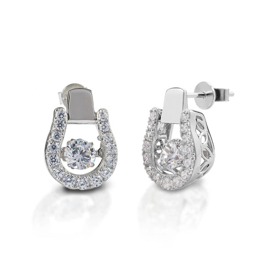 Dancing Stone Horseshoe Earrings in Sterling Silver and Cubic Zirconia