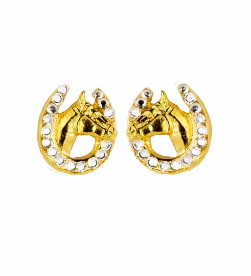 Horse Head in Horseshoe Gold Crystal Earrings