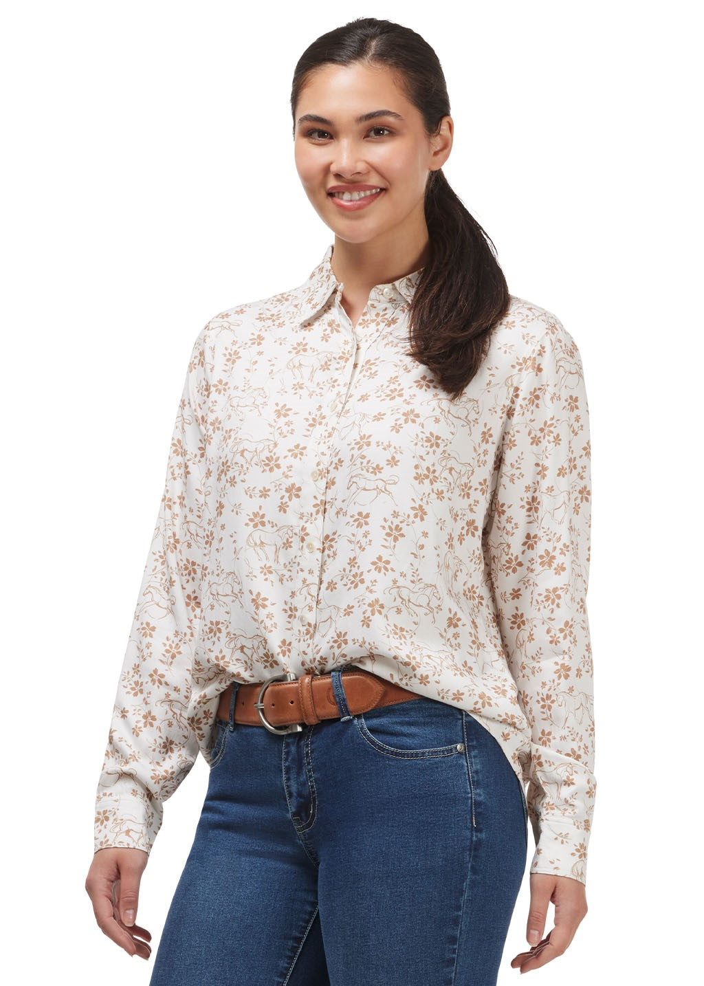 Kerrits Horse Floral Button Up Shirt