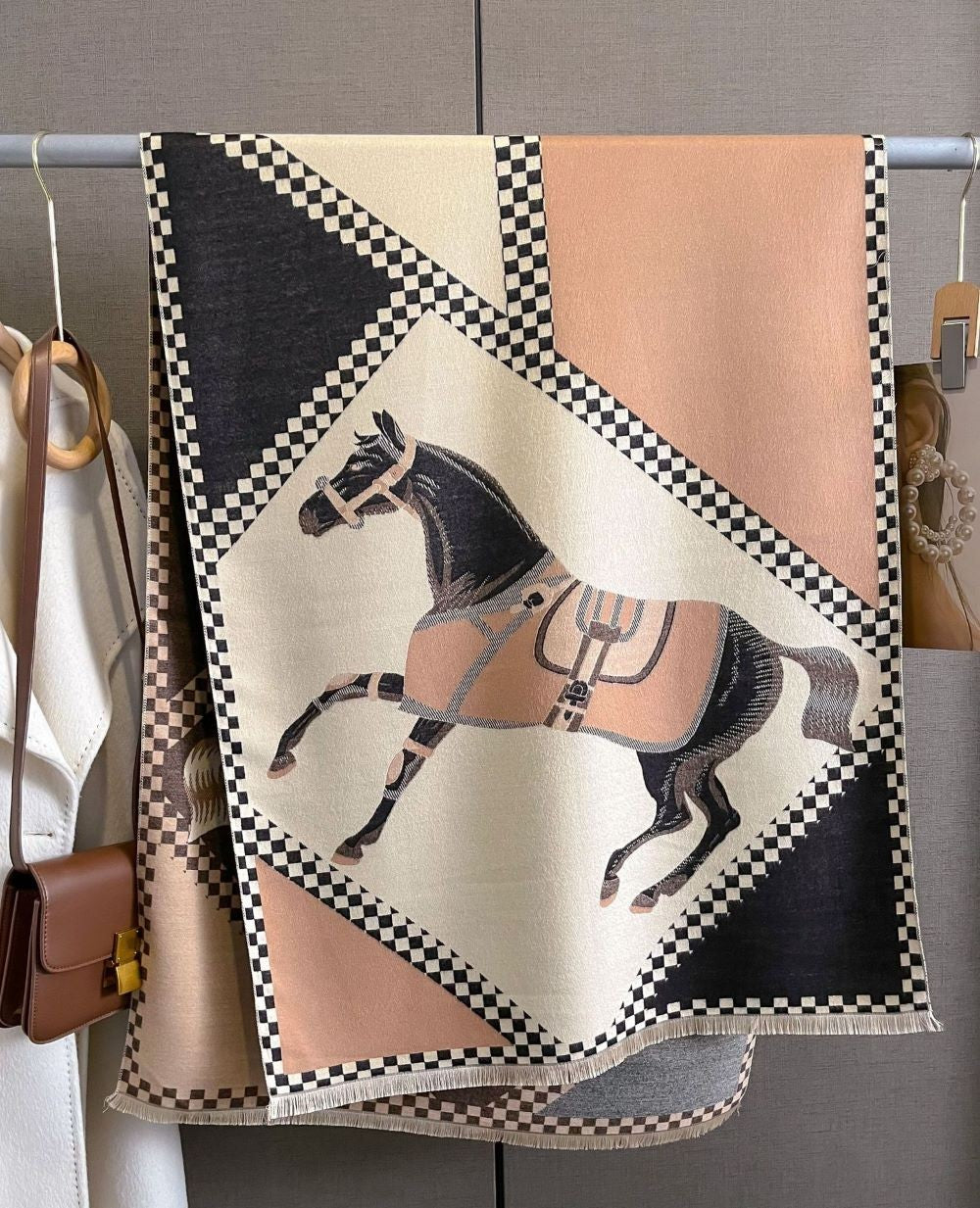 Acrylic Cashmere Horses in blankets Scarf