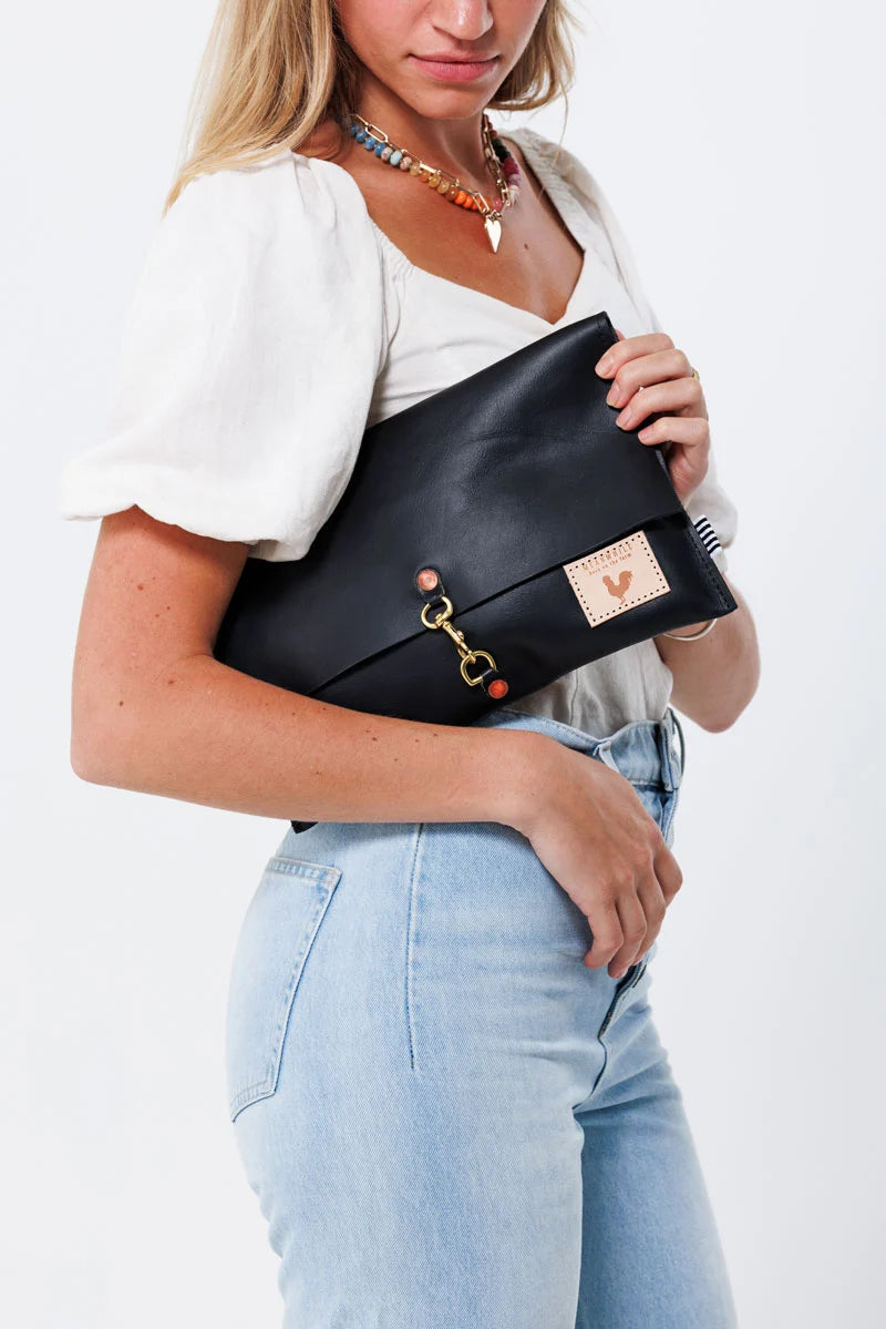 Meanwhile Back On The Farm® Harness Black Leather Foldover Clutch & Crossbody