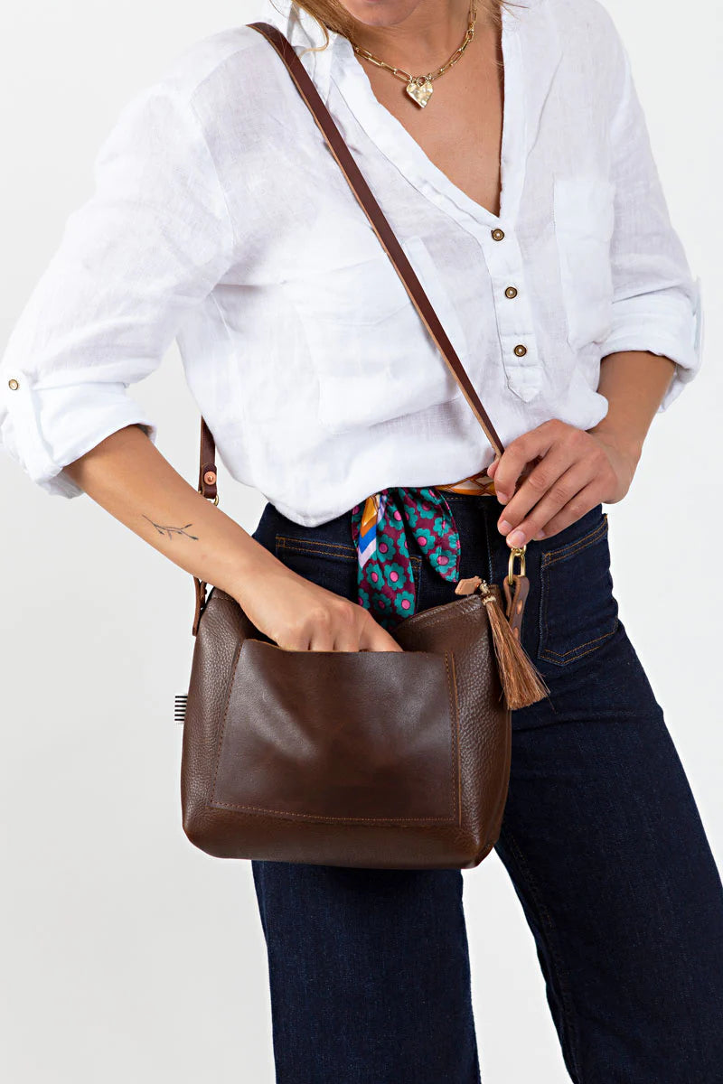 Meanwhile Back on the Farm® Mocha Tuscan Leather Sling Bag