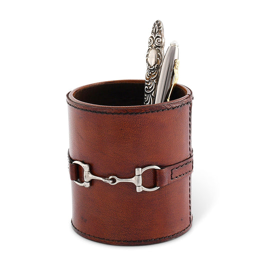 Premium Genuine Leather Bit Office Pen Holder