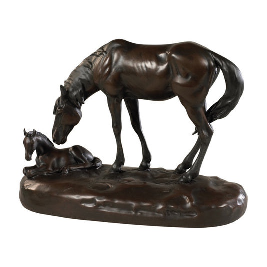 Resting Horses Sculpture, Mare & Foal