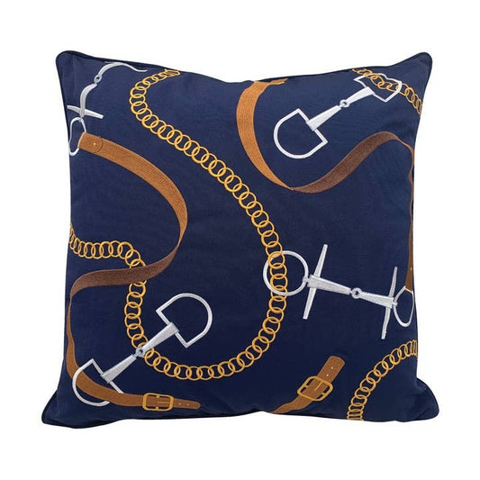 Navy Bits & Leather indoor/outdoor throw pillow