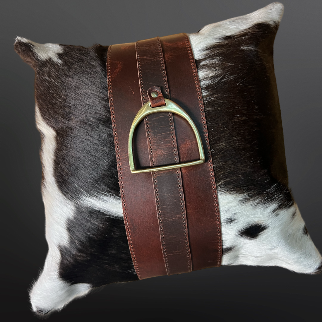 13.5" Cowhide with English Stirrup Pillow Cover