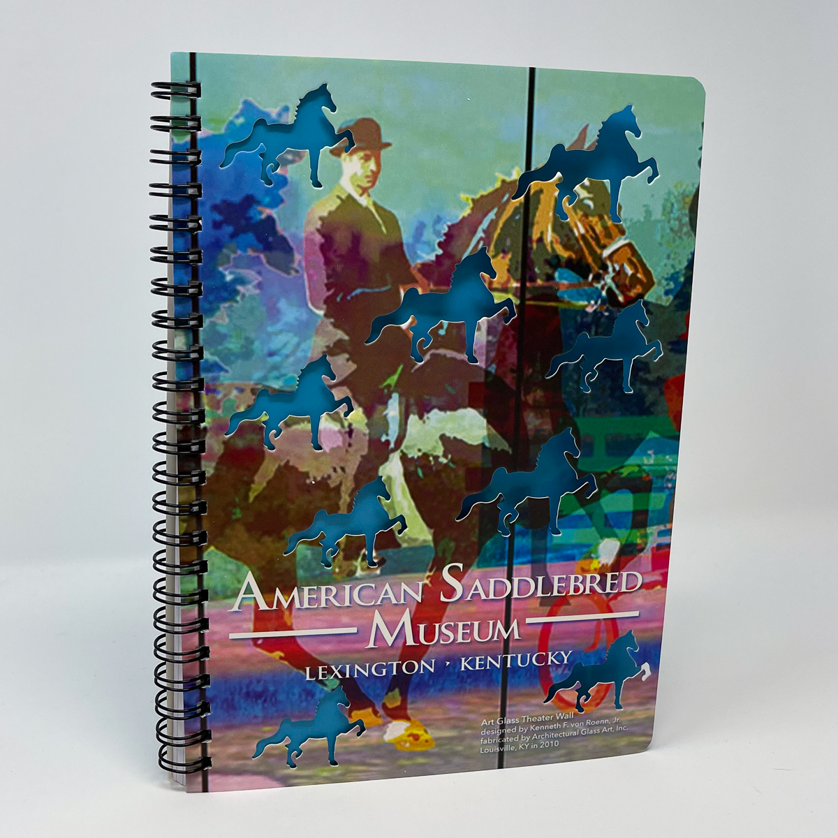 American Saddlebred Museum Spiral Notebook Cover with Horse and Rider Image and Cutout Horses at an Angle